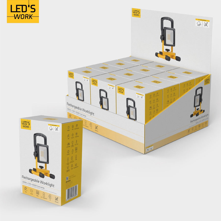 LED's Work wireless LED Construction lamp on battery 1200 - Rechargeable and tiltable - Black yellow - LED.nl