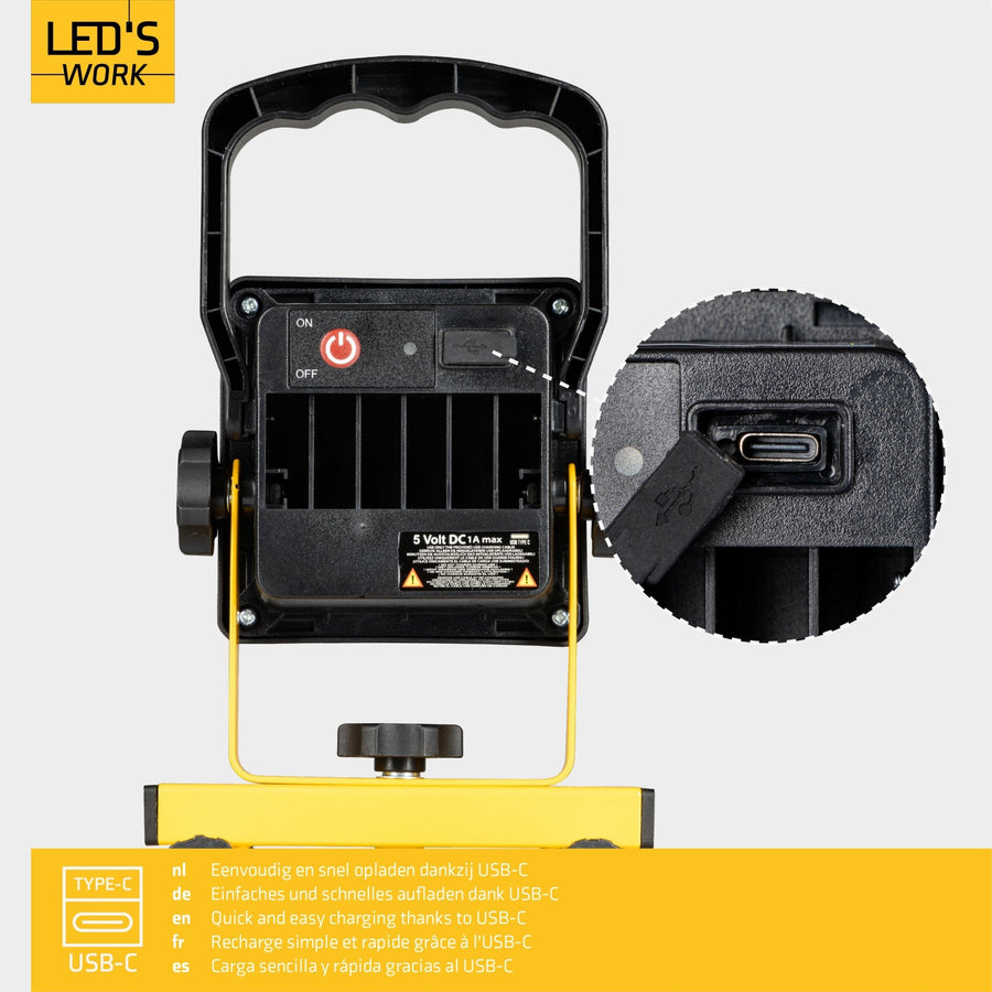 LED's Work wireless LED Construction lamp on battery 1200 - Rechargeable and tiltable - Black yellow - LED.nl