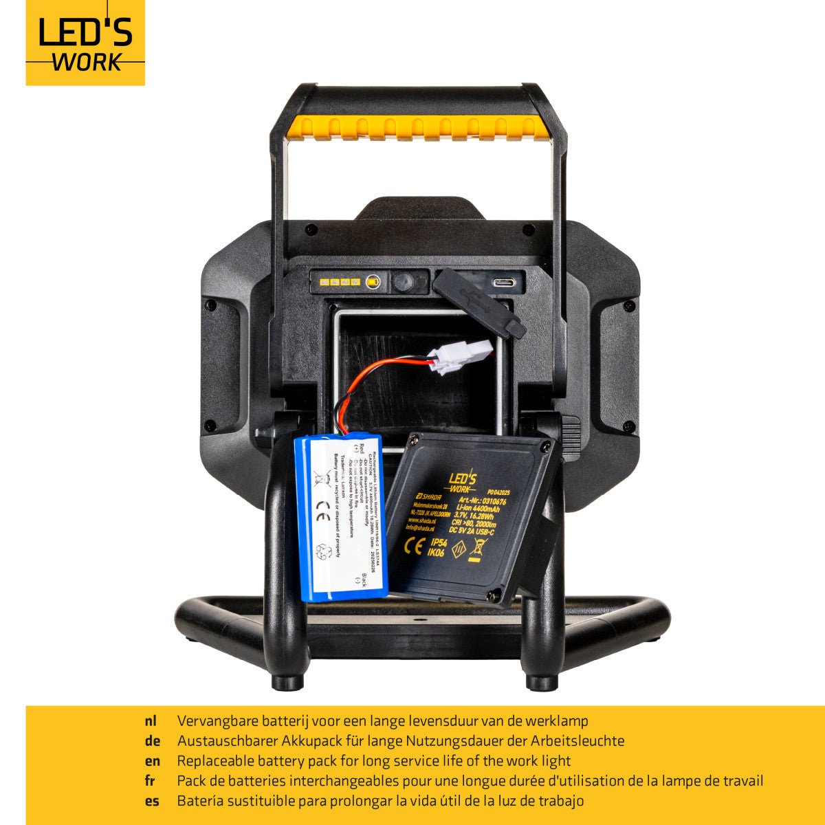 LED's Work LED oplaadbare Bouwlamp 20W 2000lm - Werkt draadloos op accu - Stof- en waterdicht - Inklapbaar Bouwlampen LED.nl