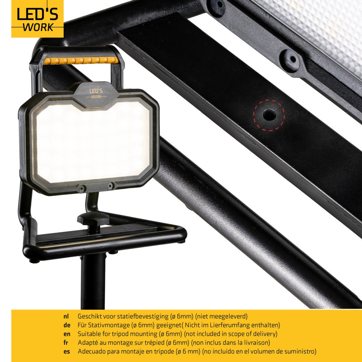 LED's Work LED oplaadbare Bouwlamp 20W 2000lm - Werkt draadloos op accu - Stof- en waterdicht - Inklapbaar Bouwlampen LED.nl