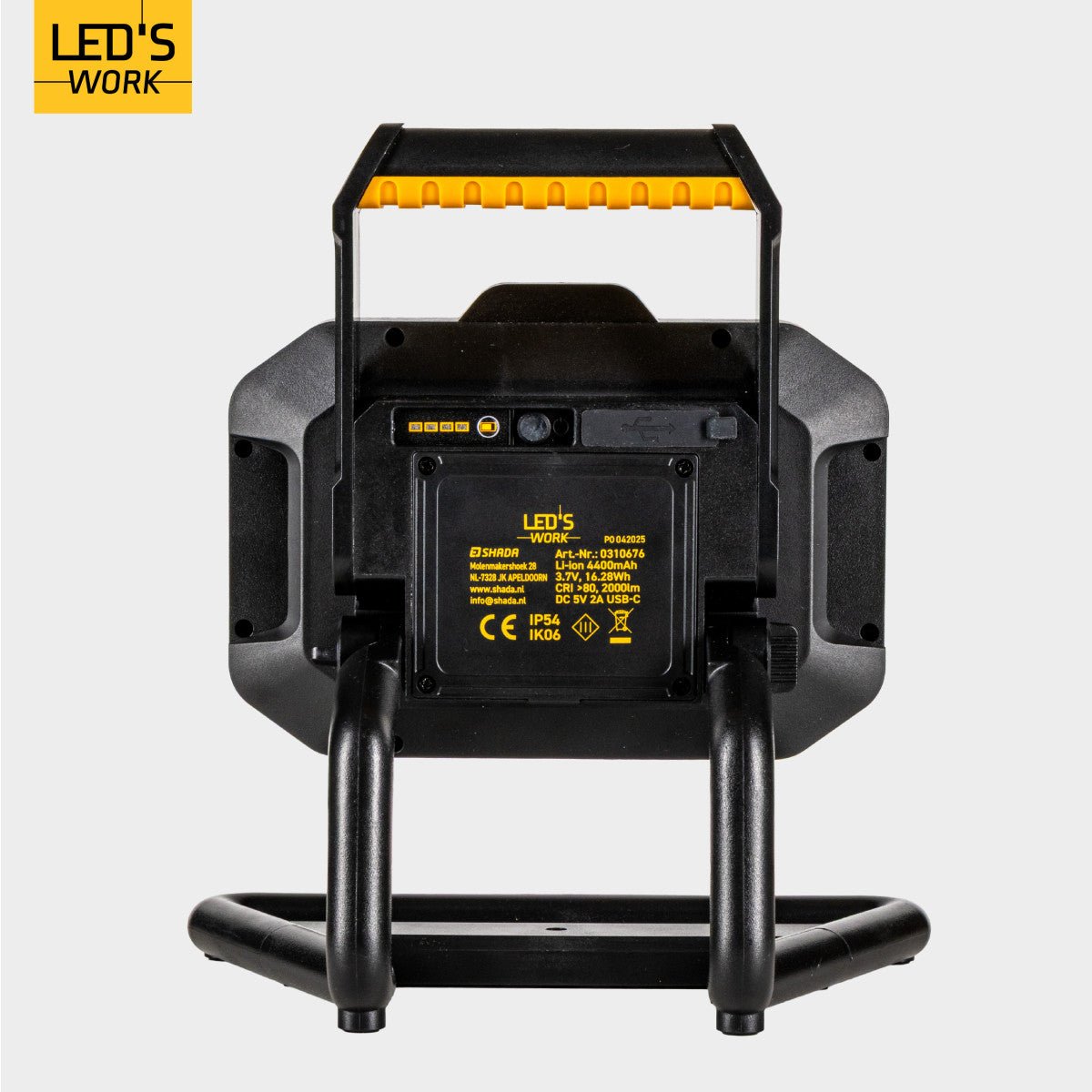 LED's Work LED oplaadbare Bouwlamp 20W 2000lm - Werkt draadloos op accu - Stof- en waterdicht - Inklapbaar Bouwlampen LED.nl
