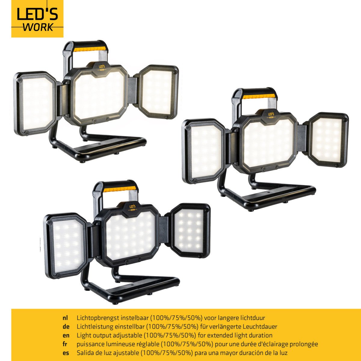 LED's Work LED Bouwlamp Werklamp Oplaadbaar 4000lm 30W Opvouwbaar & Compact Werklampen LED.nl