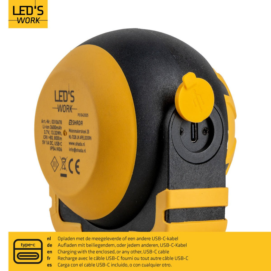 Wiederaufladbare LED-Arbeitsleuchte von LED's Work – Leistungsstarke, kabellose 800-Lumen-Arbeits- und Notleuchte - lidstore.shop