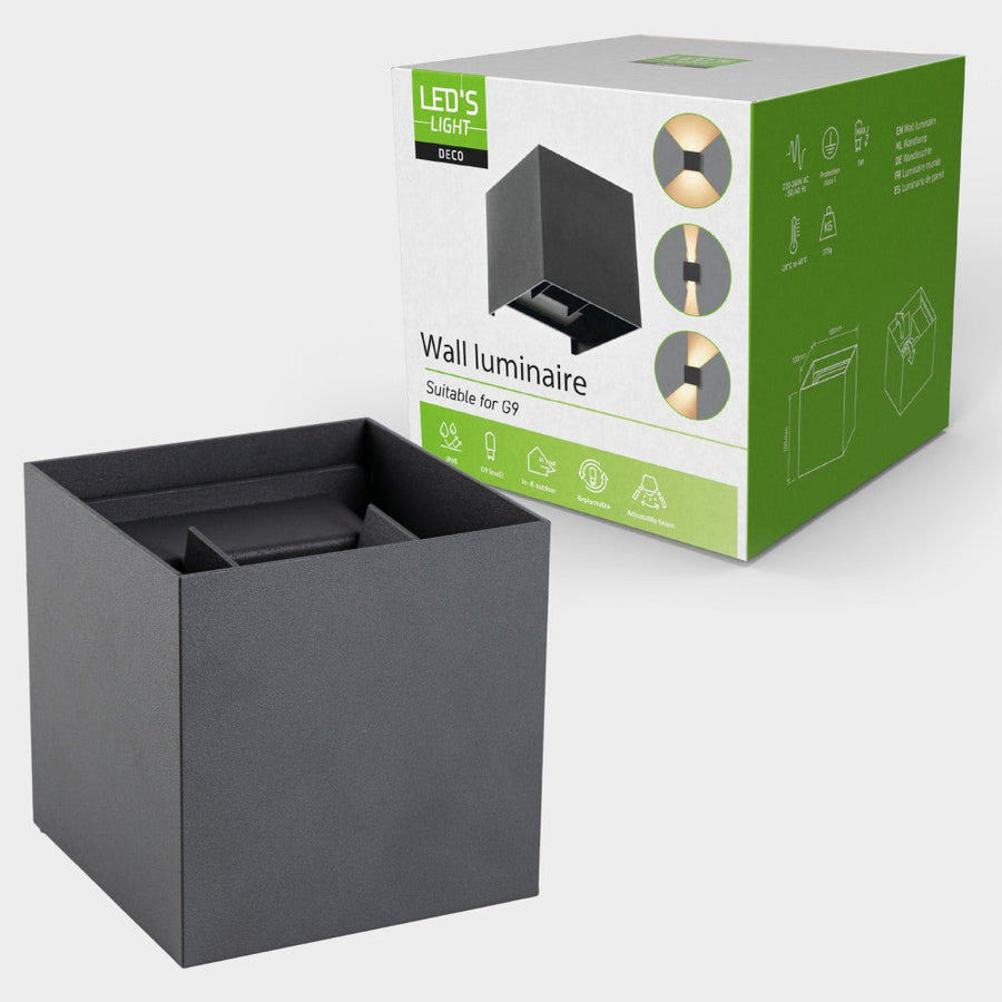 Lumo Cube Anthrazit – Wandleuchte ohne Leuchtmittel – ohne 1xG9 – IP65 - lidstore.shop
