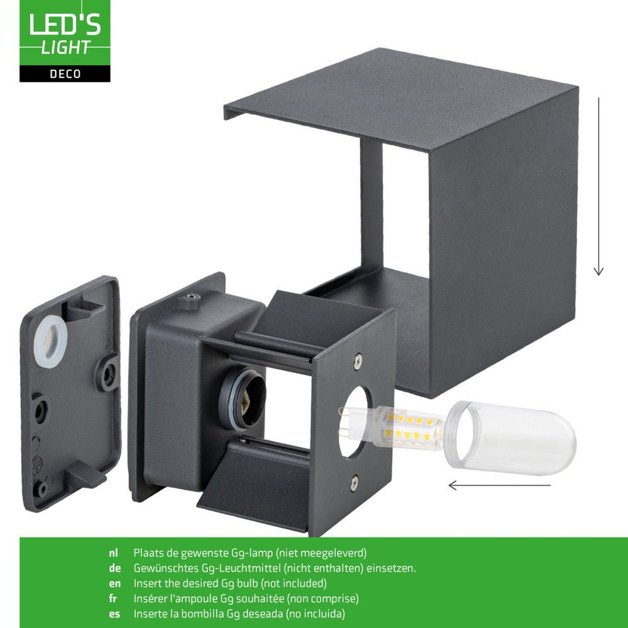 Lumo Cube Anthrazit – Wandleuchte ohne Leuchtmittel – ohne 1xG9 – IP65 - lidstore.shop