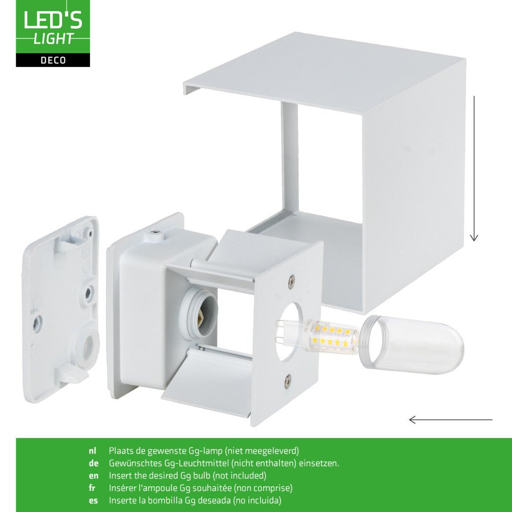 Lumo Cube Wit - Wandarmatuur zonder lichtbron - Excl 1xG9 - IP65 Wandlampen LED.nl