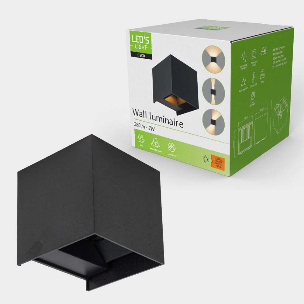 Lumo Qube Wandlamp Buitenlamp met Lichtbron - wandarmatuur - 380lm 1800K - Zwart - IP54 Wandlampen LED.nl