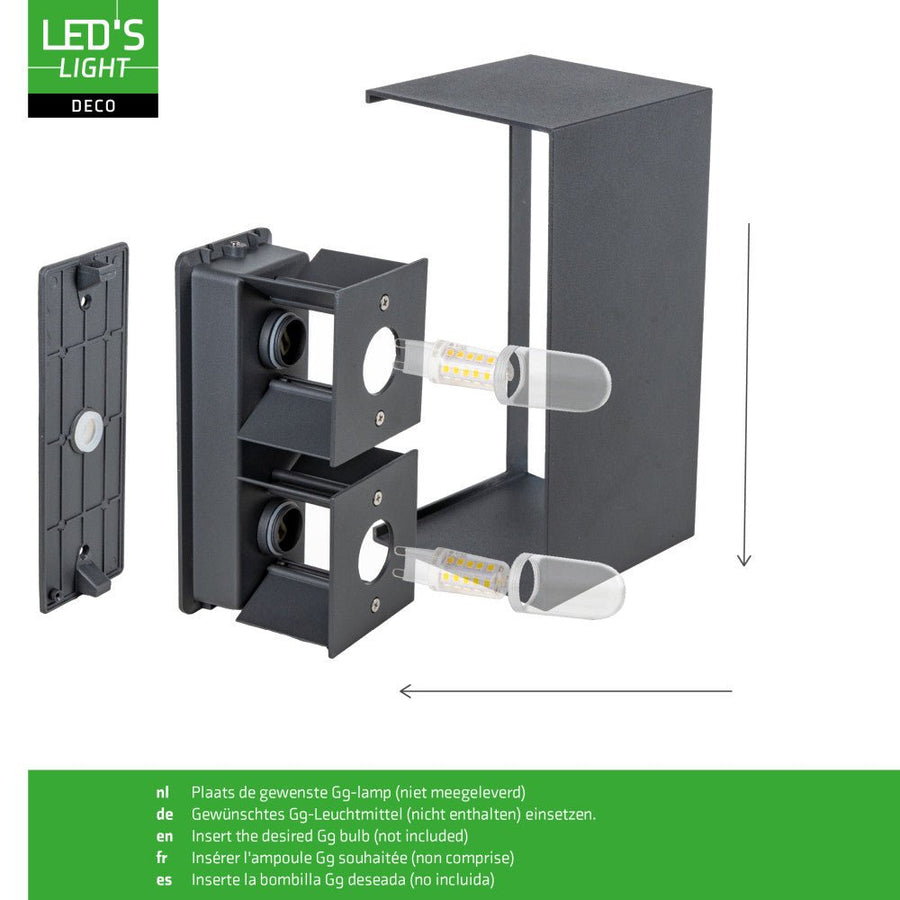 Lumo Recta Anthrazit – Wandleuchte ohne Leuchtmittel – ohne 2xG9 – IP65 - lidstore.shop