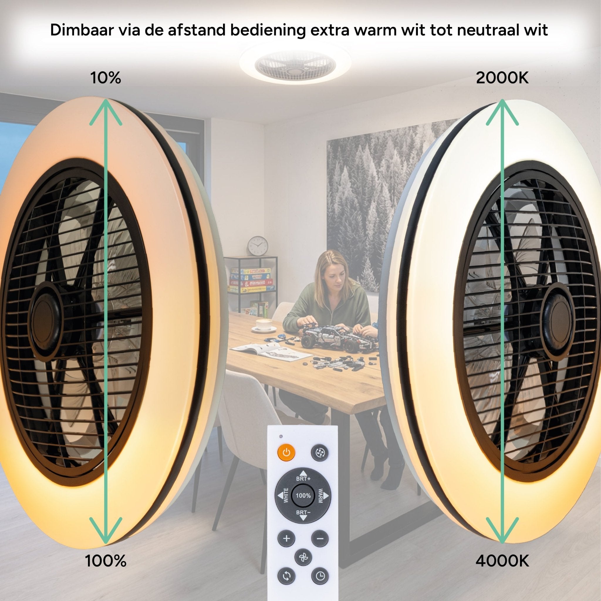 Moderno 3D plafondventilator met verlichting 50cm – Dimmen en lichtkleur instellen via afstandsbediening – Met zomer- en winterstand en timerfunctie Plafondventilatoren Led.nl