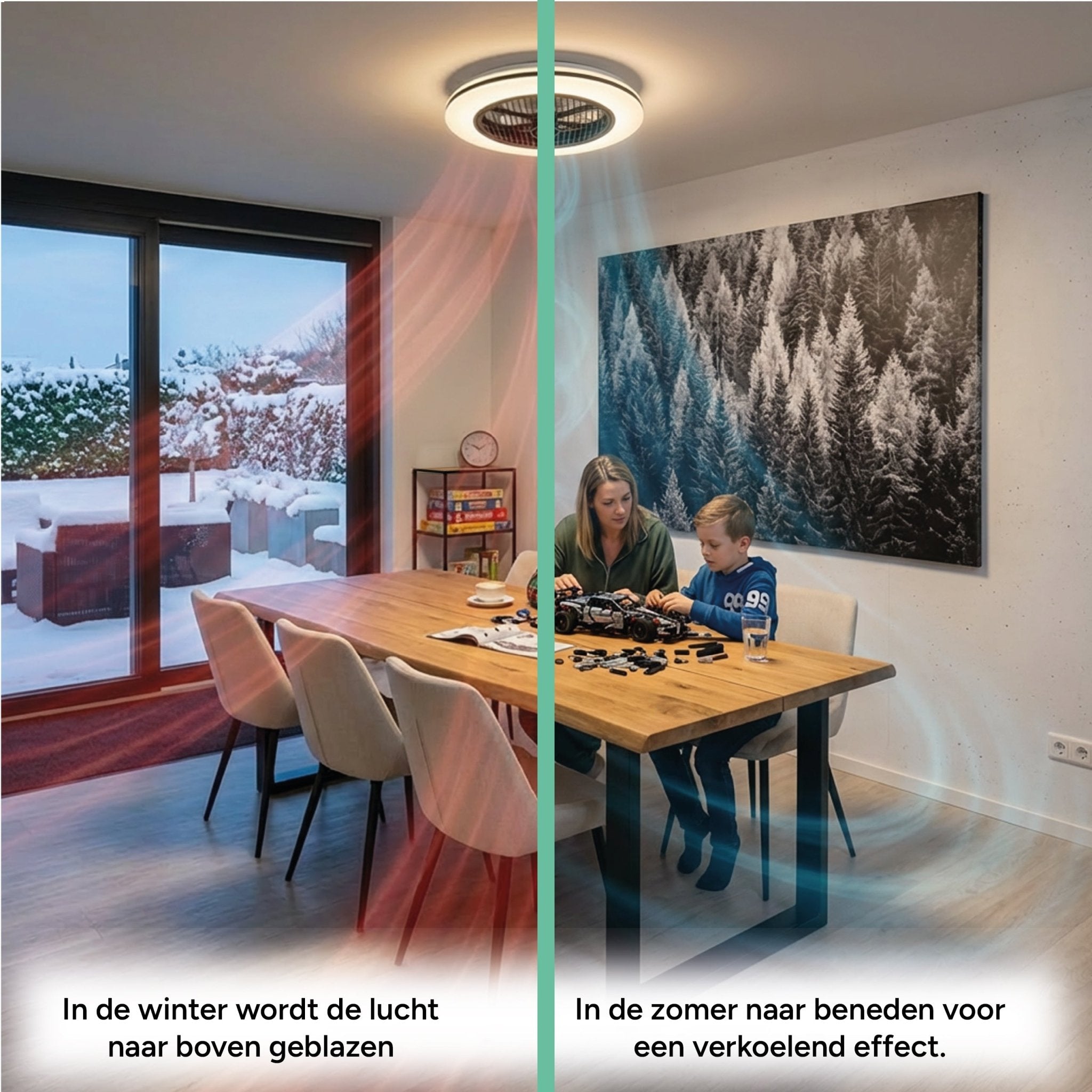 Moderno 3D plafondventilator met verlichting 50cm – Dimmen en lichtkleur instellen via afstandsbediening – Met zomer- en winterstand en timerfunctie Plafondventilatoren Led.nl