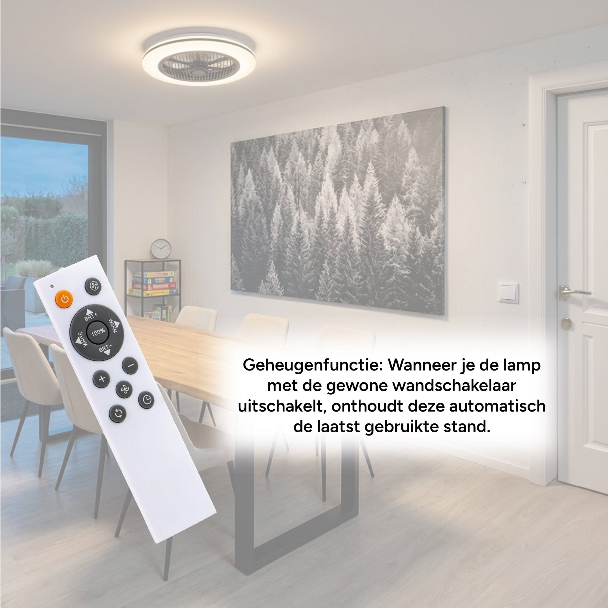 Moderno 3D plafondventilator met verlichting 50cm – Dimmen en lichtkleur instellen via afstandsbediening – Met zomer- en winterstand en timerfunctie Plafondventilatoren Led.nl