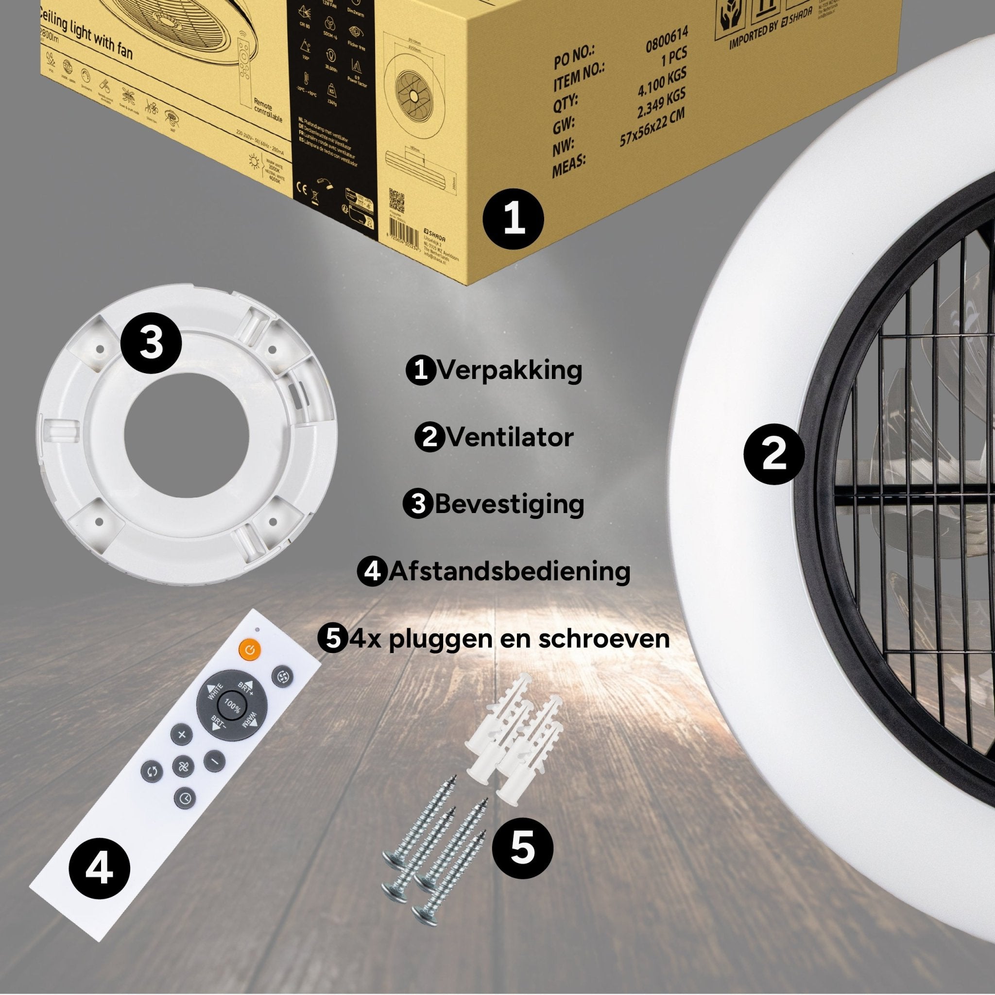 Moderno 3D plafondventilator met verlichting 50cm – Dimmen en lichtkleur instellen via afstandsbediening – Met zomer- en winterstand en timerfunctie Plafondventilatoren Led.nl