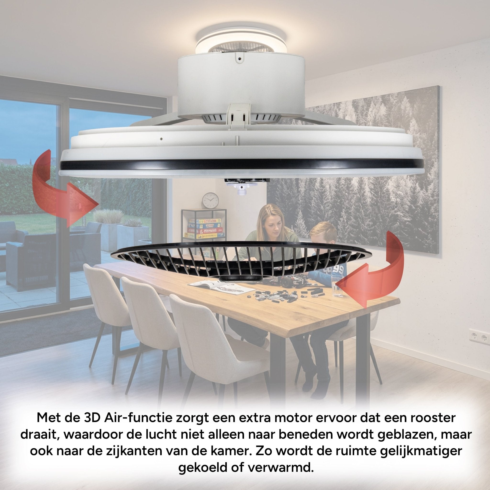 Moderno 3D plafondventilator met verlichting 50cm – Dimmen en lichtkleur instellen via afstandsbediening – Met zomer- en winterstand en timerfunctie Plafondventilatoren Led.nl