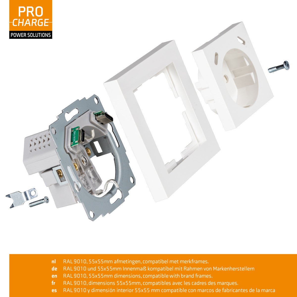 ProCharge USB-C wandcontactdoos inbouw met USB - 2 snelladers USB-C poorten - Universeel - Wit Stekkers LED.nl