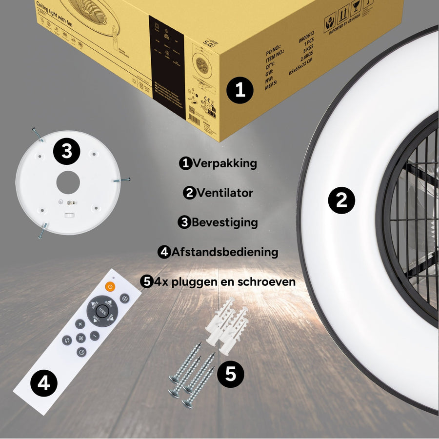Proventa 3D-Luftdeckenleuchte mit Ventilator, 60 cm – Umfassende Raumluftzirkulation – Sommer- und Wintermodus – Licht- und Farbtemperatur einstellbar  - lidstore.shop