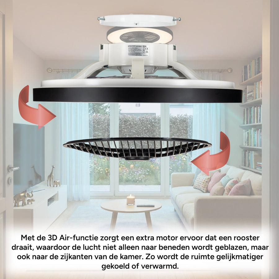 Proventa 3D-Luftdeckenleuchte mit Ventilator, 60 cm – Umfassende Raumluftzirkulation – Sommer- und Wintermodus – Licht- und Farbtemperatur einstellbar  - lidstore.shop