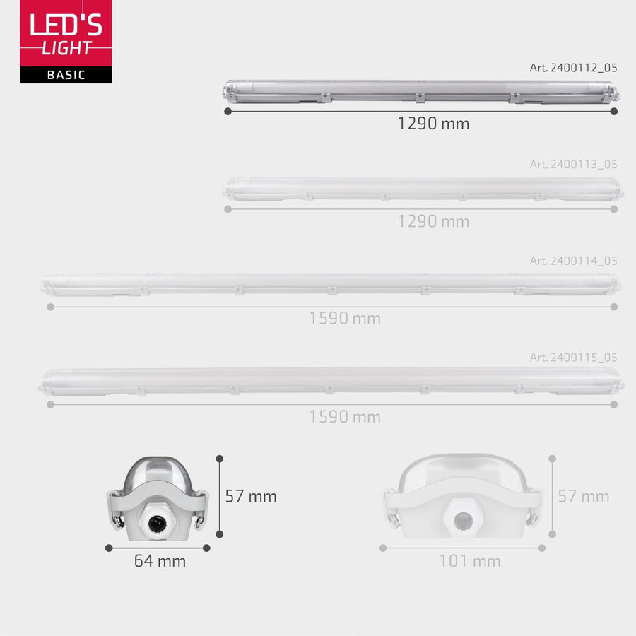 Proventa LED TL fixture with lamp 120 cm - Cold white light 6500 K - Waterproof - Complete set - LED.nl