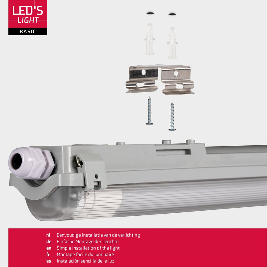Proventa LED TL fixture with lamp 120 cm - Cold white light 6500 K - Waterproof - Complete set - LED.nl