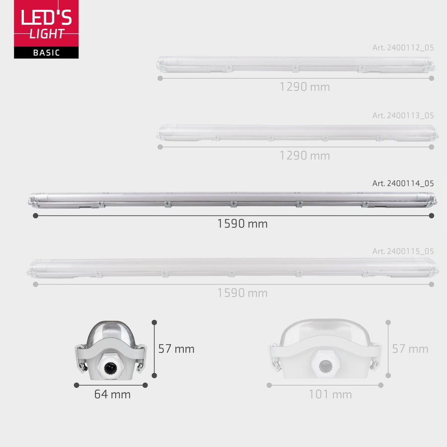 Proventa LED TL fixture with lamp 150 cm - Cold white light 6500 K - Waterproof - Complete set - LED.nl