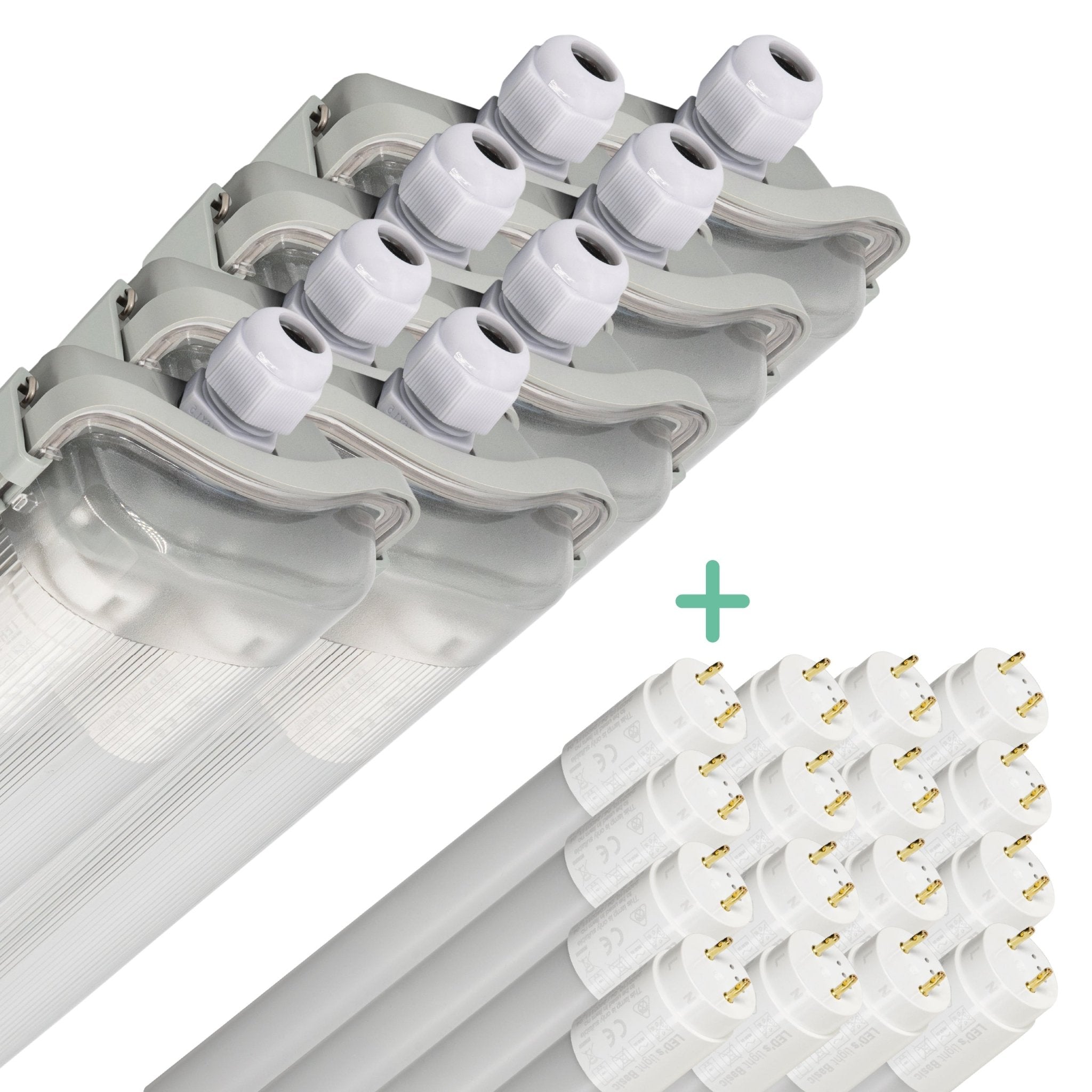 Proventa LED TL dubbel armaturen met 16 lampen 120 cm - Koud wit licht 6500 K - Voordeelverpakking - 8 stuks TL verlichting LED.nl