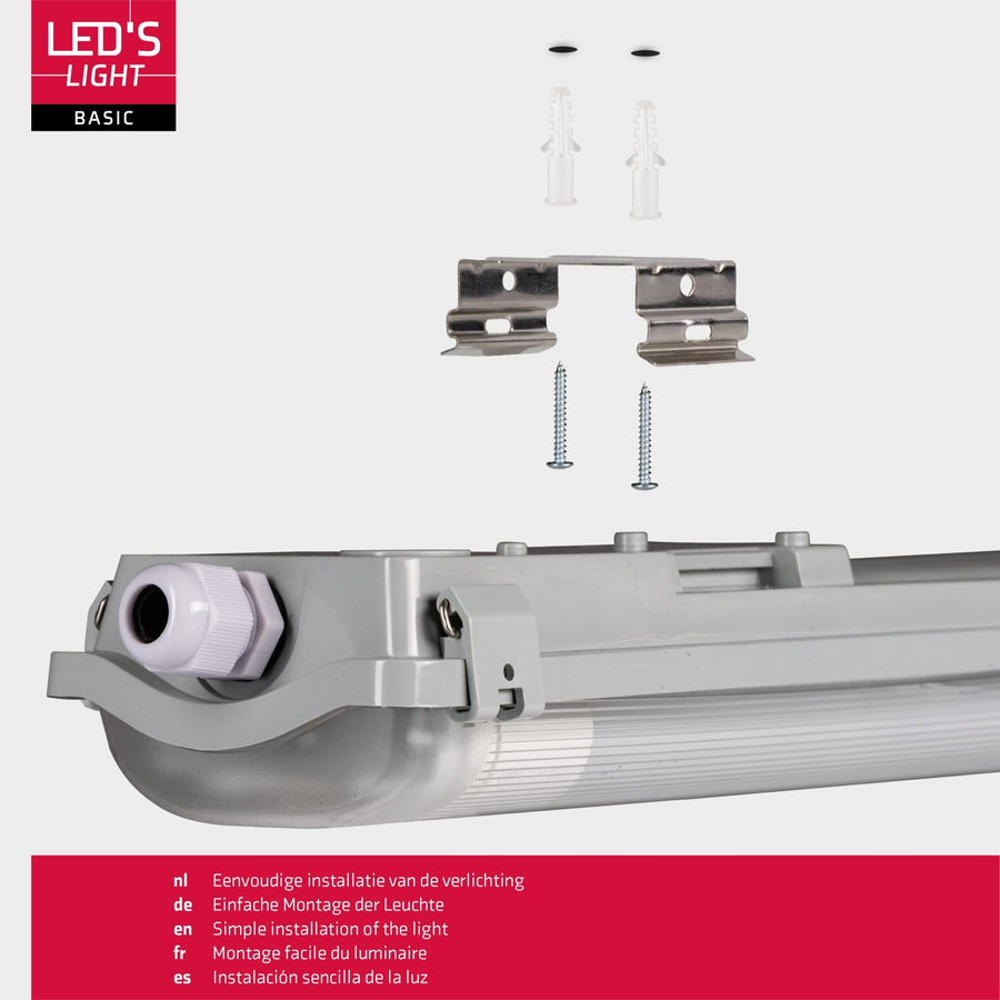 Proventa LED TL double fixtures with 8 lamps 120 cm - Cold white light 6500 K - Waterproof - 4 pieces - LED.nl