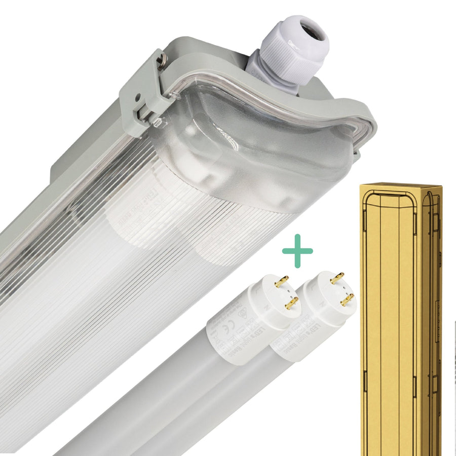 Proventa LED TL double fixture with 2 tubes 150 cm - Cold white light 6500 K - Waterproof - Complete set - LED.nl