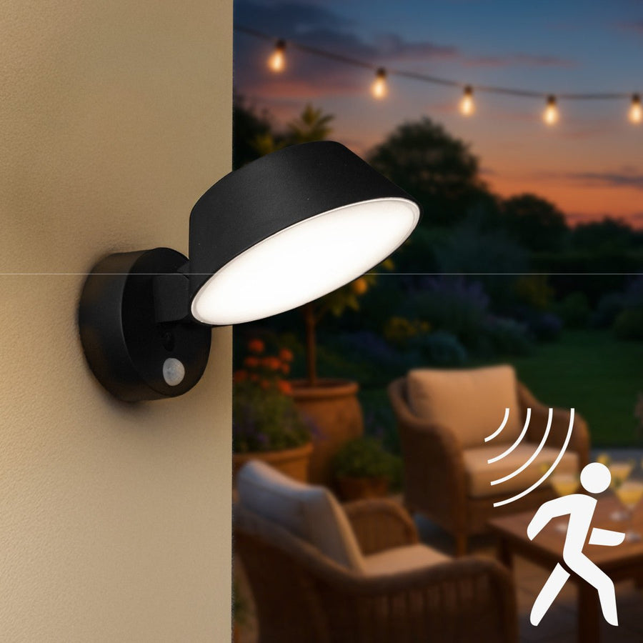 Solar-Wandleuchte für den Außenbereich mit Bewegungsmelder – 350 lm – 4000 K – Schwarz – IP54 – Sensor - lidstore.shop