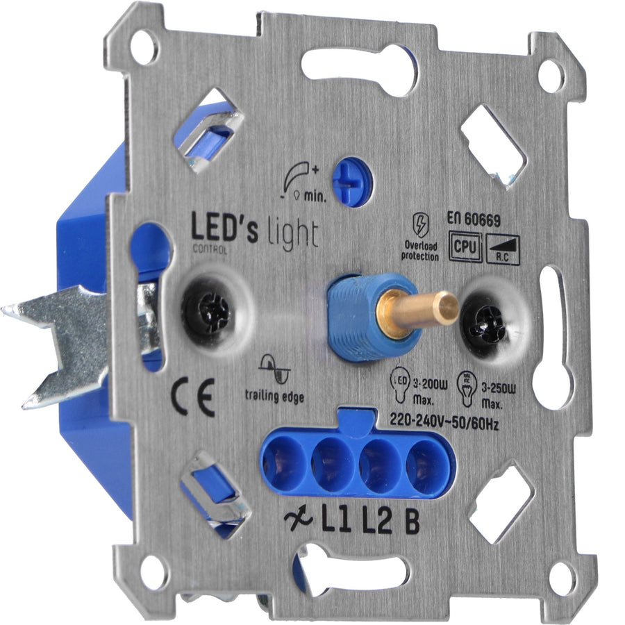 Universele LED draai dimmer tot 250 watt - Geschikt voor alle dimbare lampen - 2 draads Dimmers Led.nl