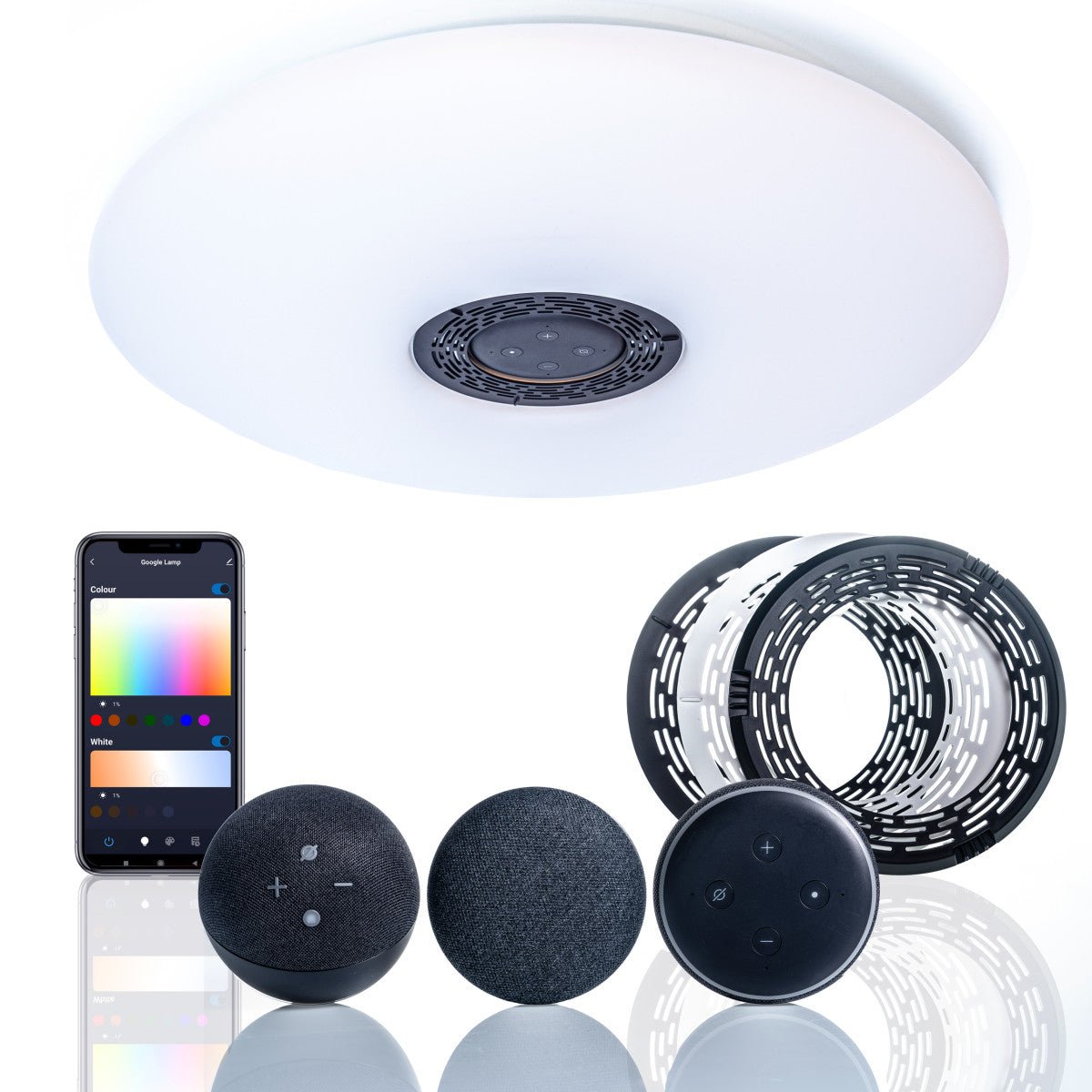 VoiceControl LED Plafondlamp 50 cm met Google Nest & Amazon Echo Dot houder - Bedienbaar met App Slimme lampen LED.nl