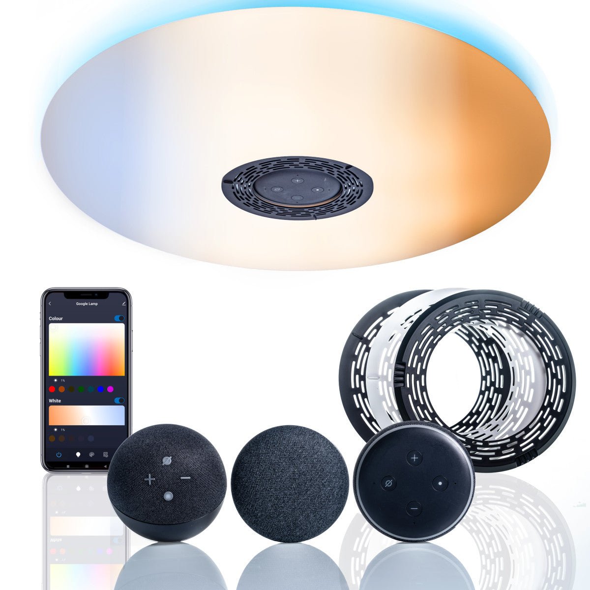 VoiceControl LED Plafondlamp 50 cm met Google Nest & Amazon Echo Dot houder - Bedienbaar met App Slimme lampen LED.nl