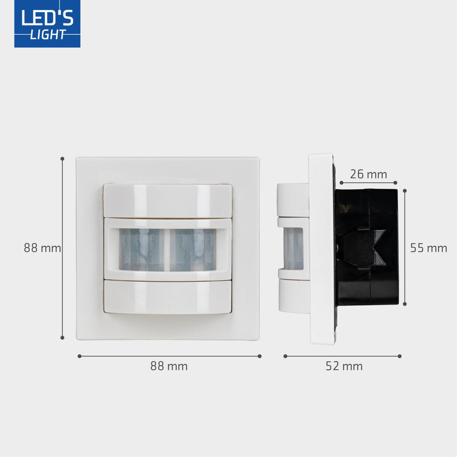 Wandschalter mit Bewegungsmelder - 55 x 55 mm Unterputz - LED-kompatibel - Weiß - lidstore.shop