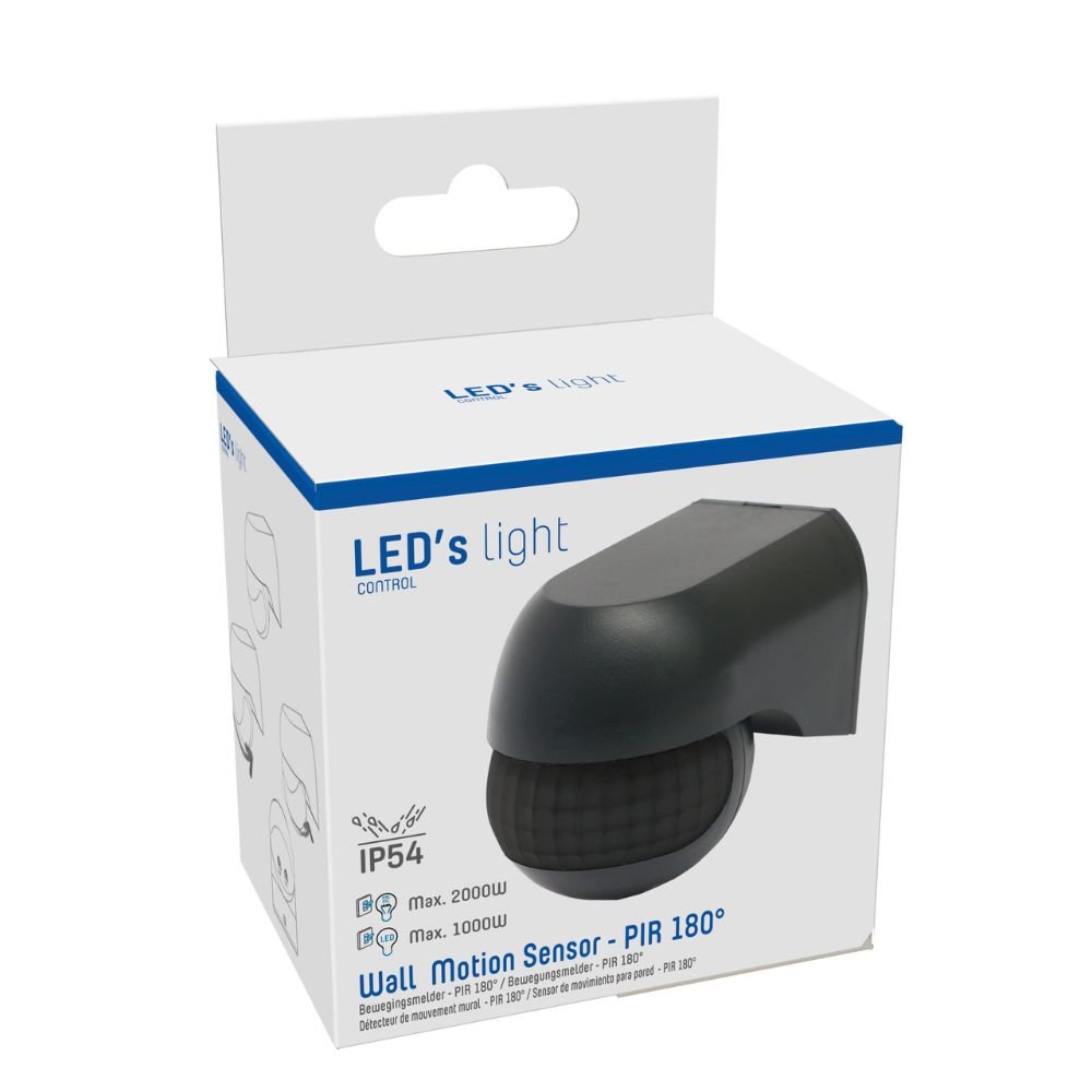 LED's Light 2-in-1 Bewegingsmelder met 12 meter bereik - Voor binnen & buiten - Wandmontage - Zwart Sensoren LED.nl