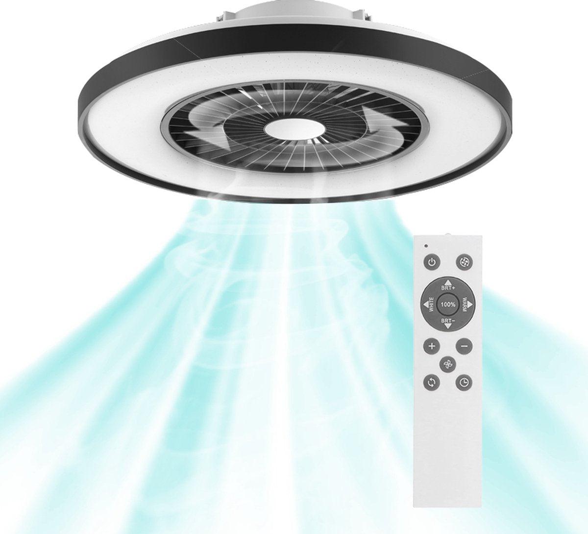 Proventa 3D Air Plafondlamp met Ventilator 60cm - Full room luchtcirculatie - Zomer & Winterstand – Licht en kleurtemperatuur instelbaar Plafondventilatoren LED.nl