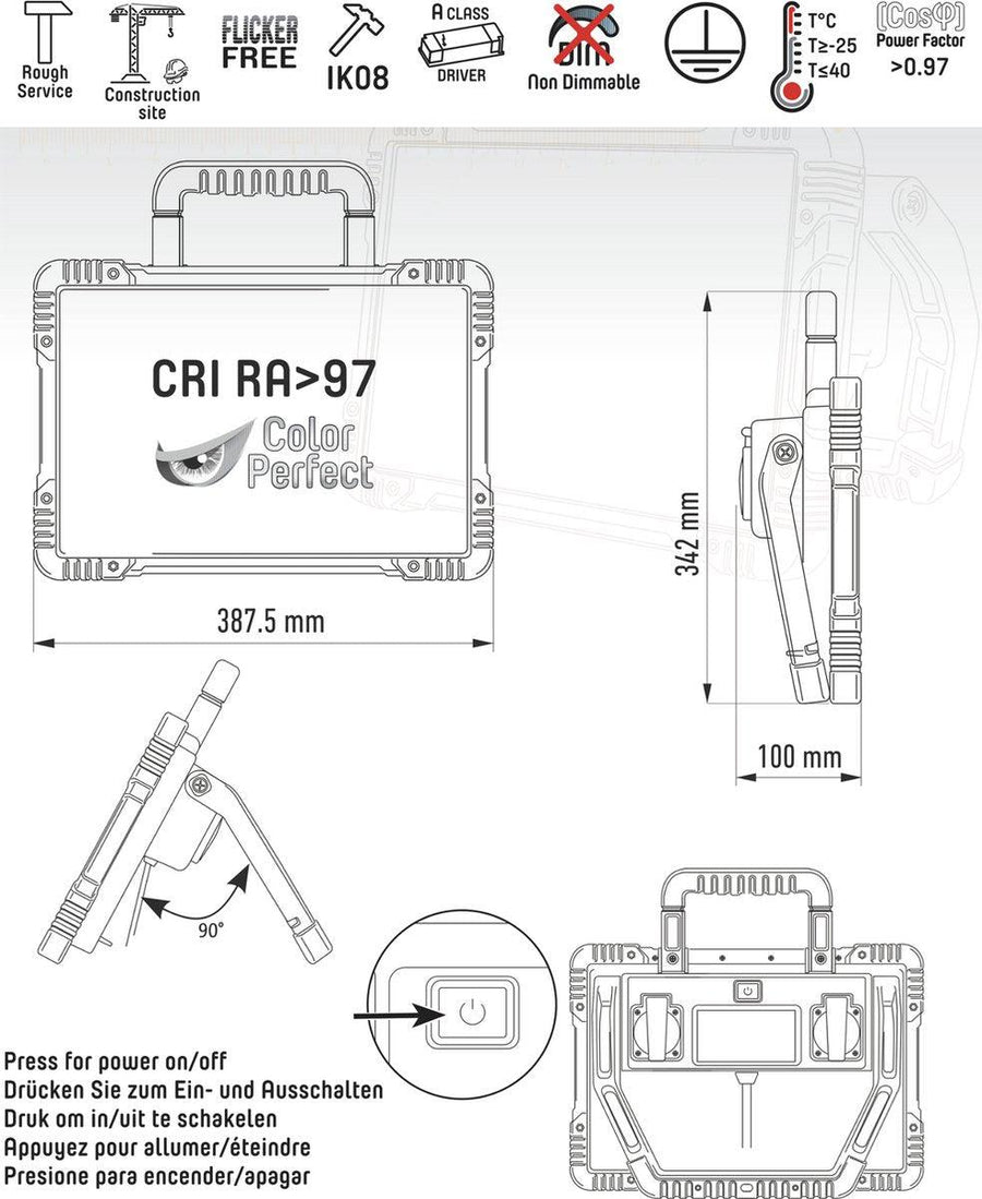 LED's Work ColorPro Construction Lamp 6000 - Realistische Farbwiedergabe CRI97 - 5 Meter Kabel - IP54 - 60W - lidstore.shop