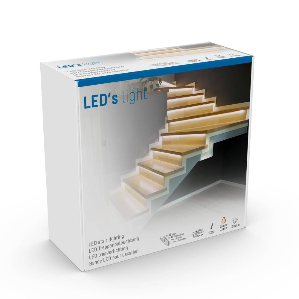 LED's Light Complete LED Trapverlichting Set - 15 treden x 80 cm - Lengte aanpasbaar - Warm wit licht Trapverlichting LED.nl