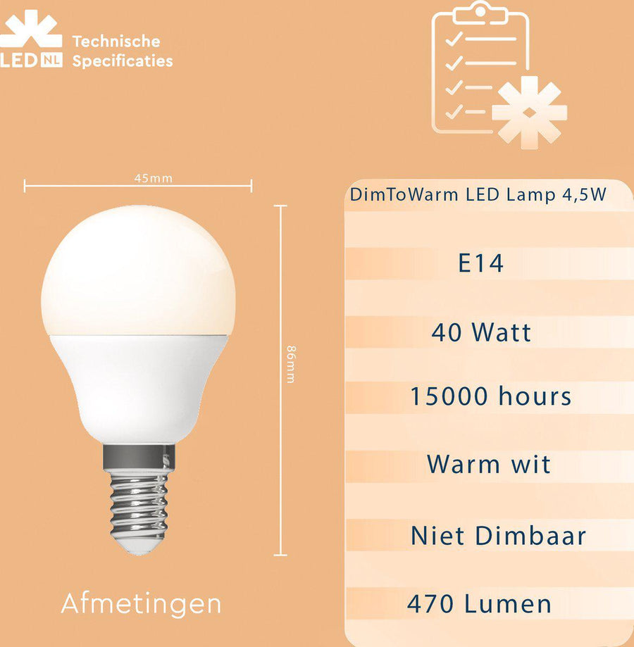 Dimmable LED Lamp E14 - Dimmable to extra warm white - 1 lamp - LED.nl