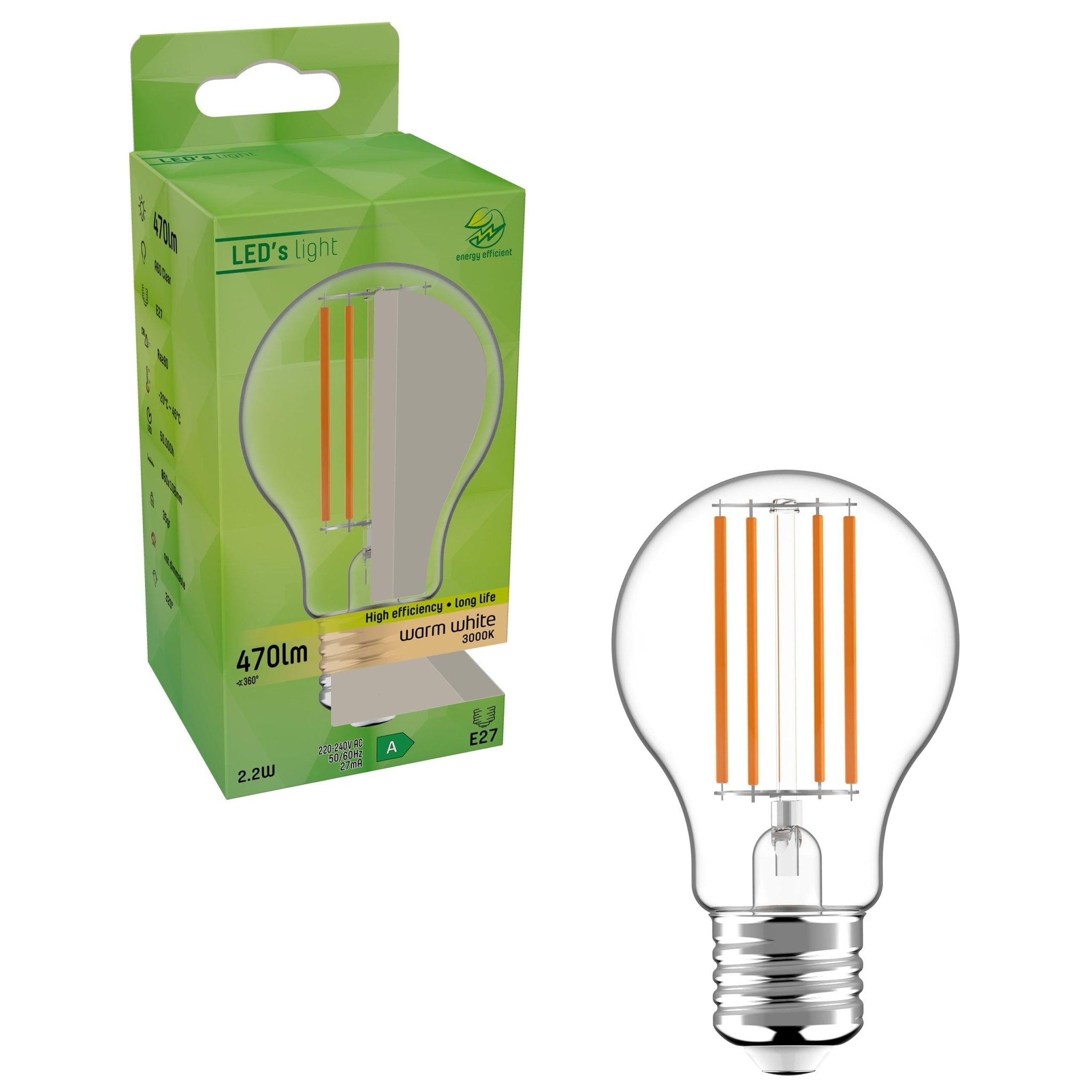 Ultra LED Lamp E27 - Energielabel A - Helder glas - 2.2W is gelijk aan 40W LED Filament Lampen LED.nl