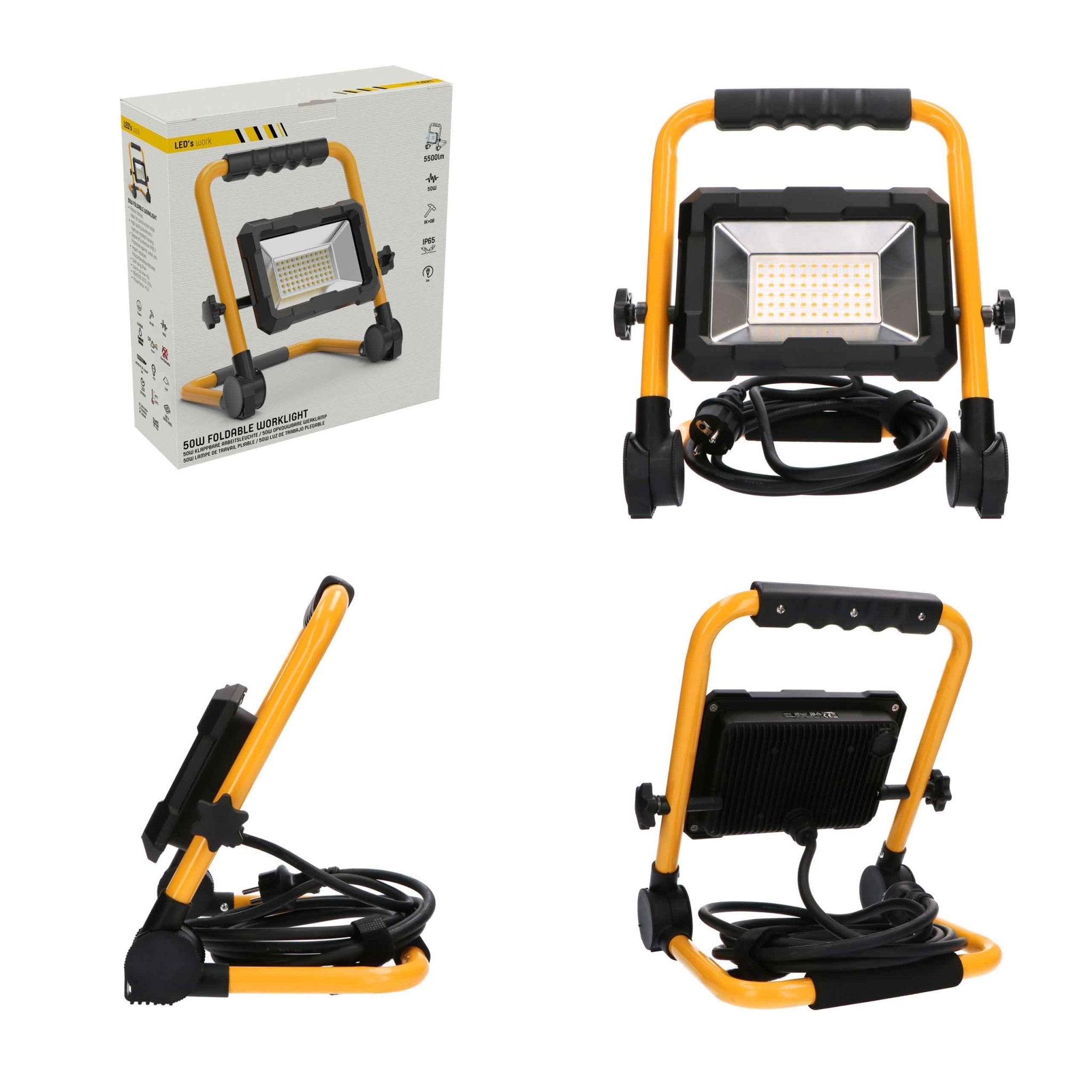 LED's Work Bouwlamp 5500 - Inklapbaar & Kantelbaar - 3 meter snoer - IP65 - 30W Bouwlampen LED.nl