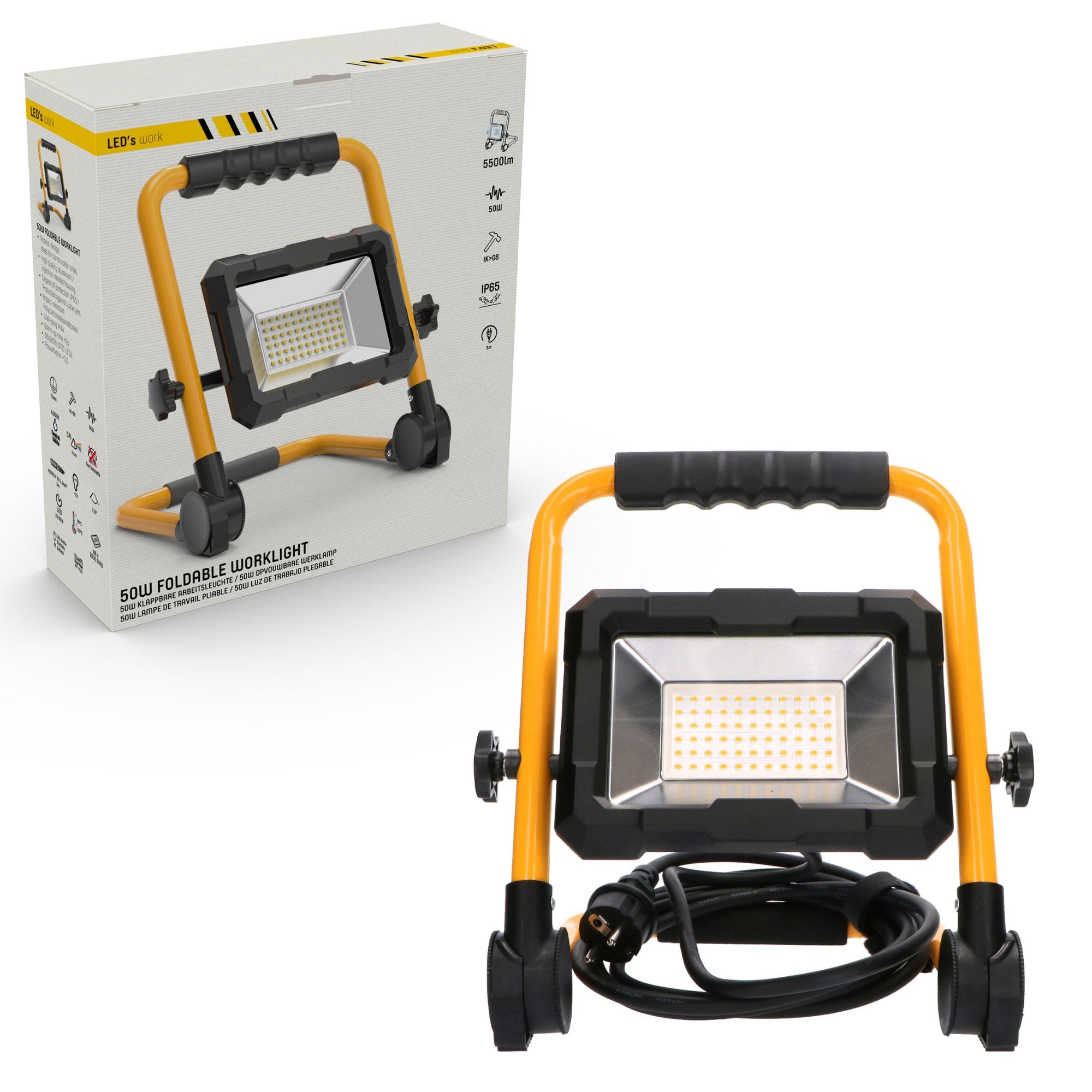 LED's Work Bouwlamp 5500 - Inklapbaar & Kantelbaar - 3 meter snoer - IP65 - 30W Bouwlampen LED.nl