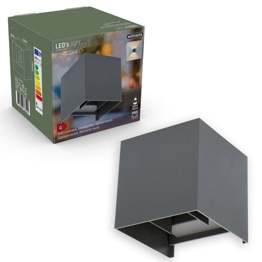 LED-Lichtwürfel-LED-Außenwandleuchte – Auf- und Abwärtslicht – IP65 – Anthrazit - lidstore.shop