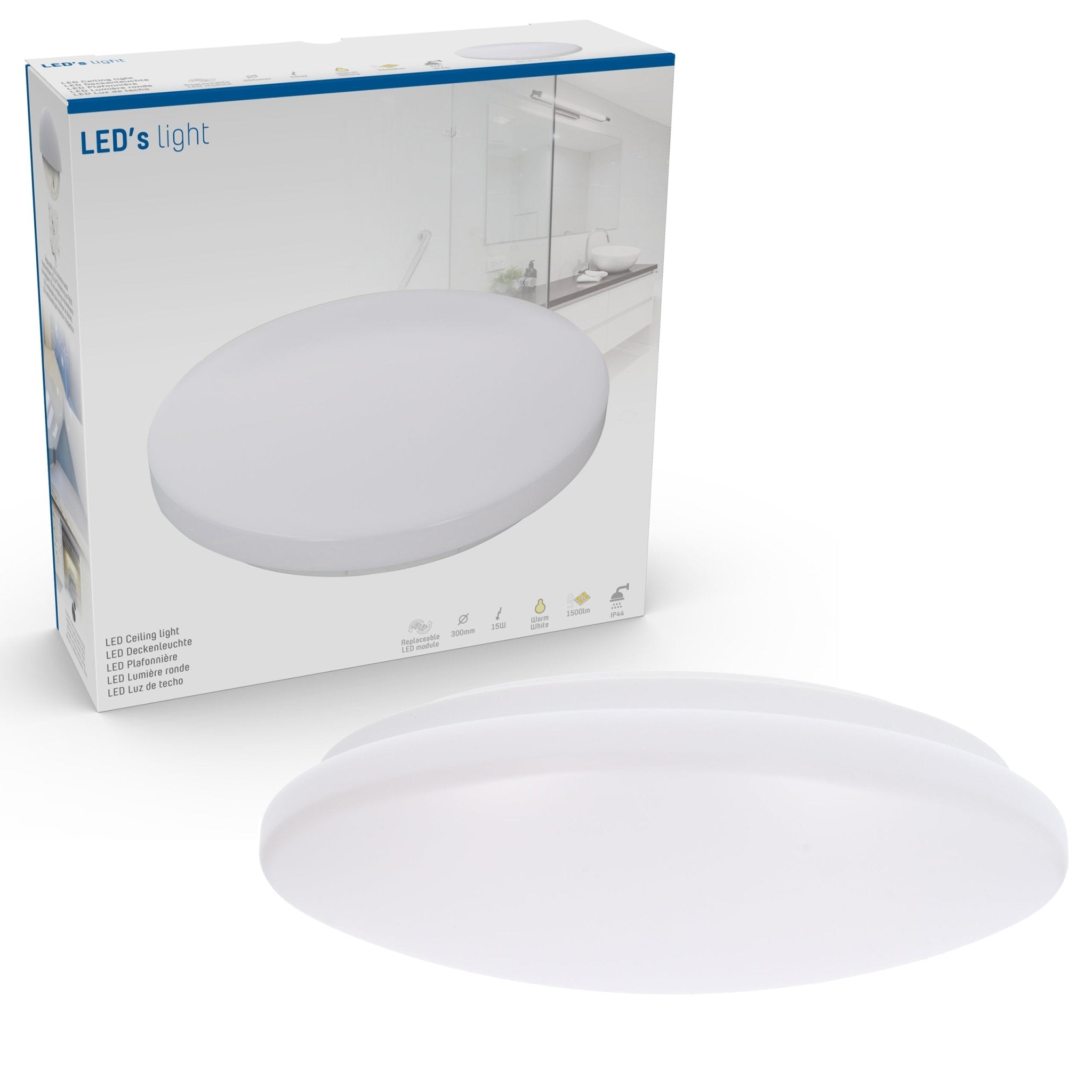 LED's Light Universele Plafondlamp 1500 - Geschikt voor badkamer IP44 - Warm wit (3000K) - 30 cm Plafondlampen LED.nl