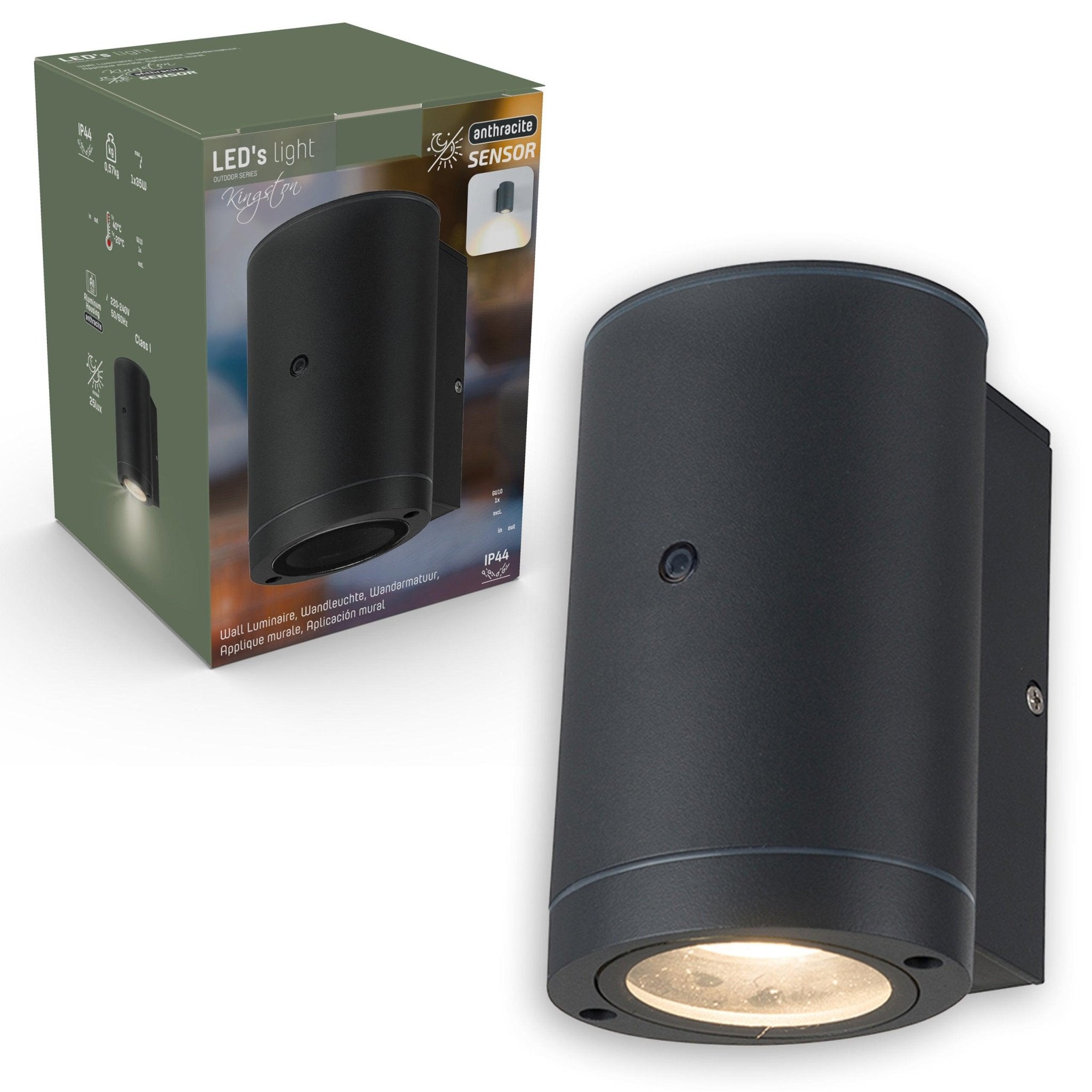 2 pack - LED's Light LED Buitenlamp met sensor - IP44 waterdicht - GU10 fitting - Model Bari - Antraciet Buitenlampen LED.nl