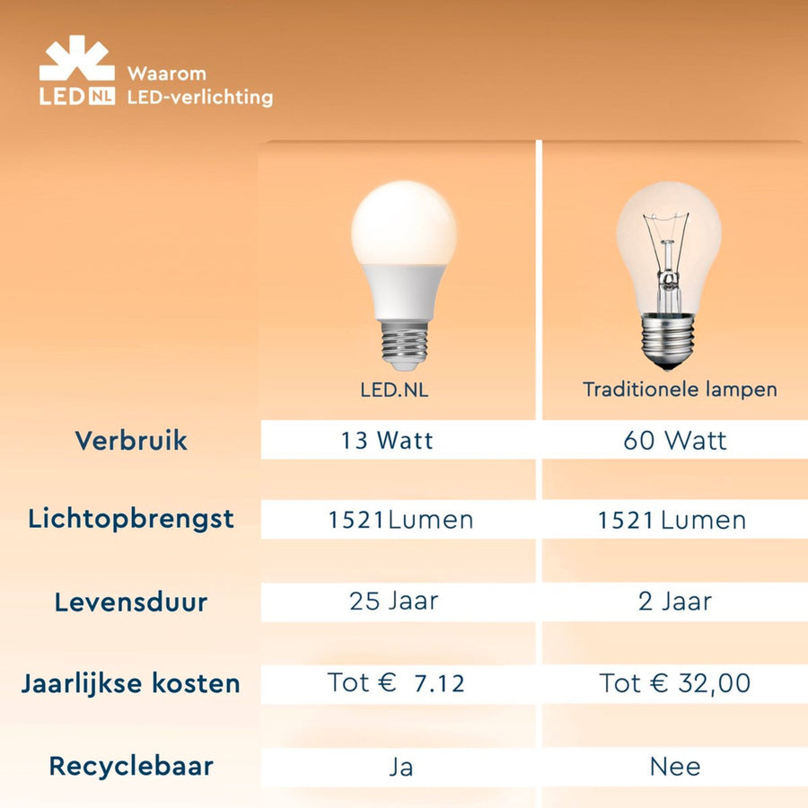 LED Lamp E27 - Matt - Warm white - 13W replaces 100W - LED.nl