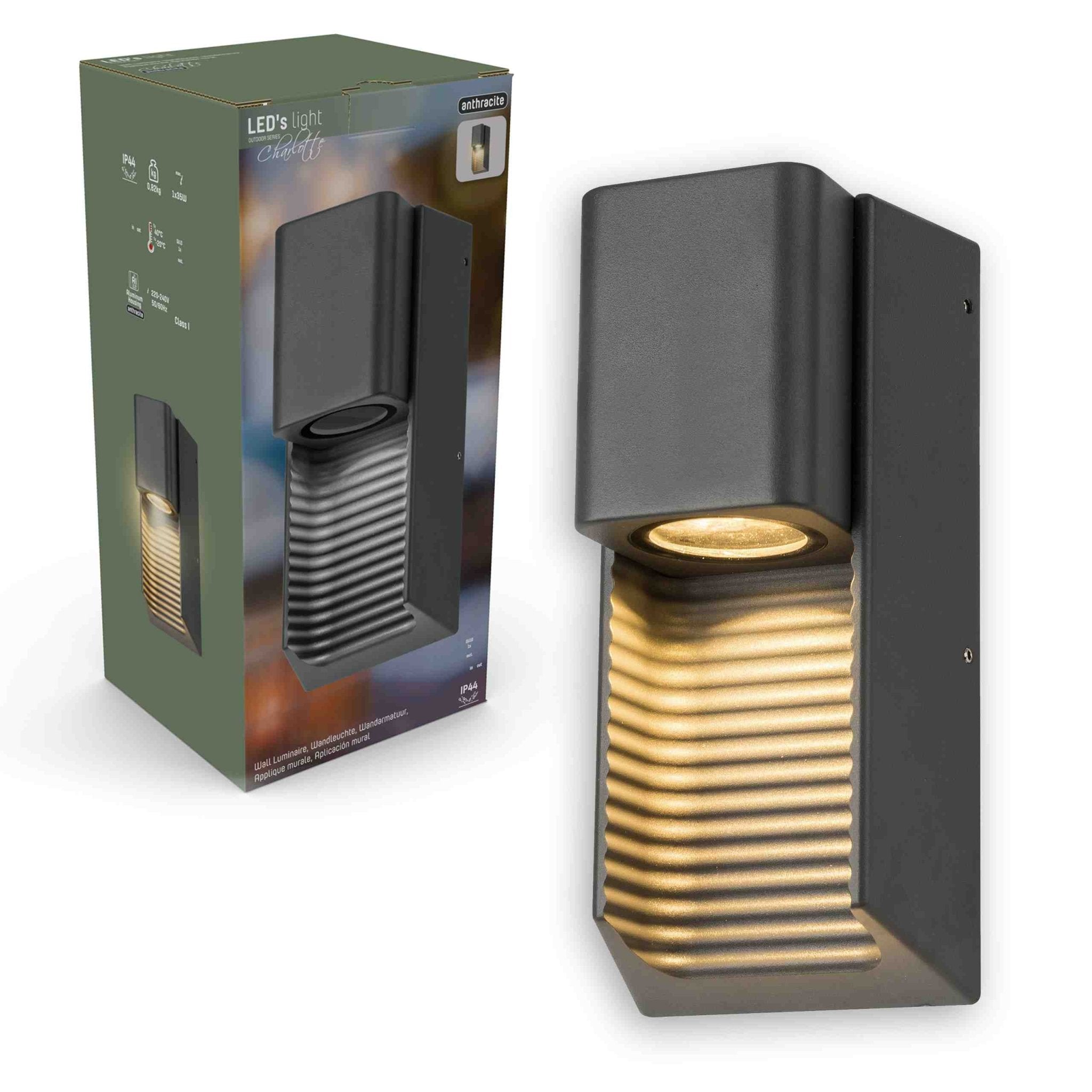 2 pack - LED Muurlamp buiten met GU10 fitting - Strepen - Rimini - IP44 - Antraciet Wandlampen LED.nl