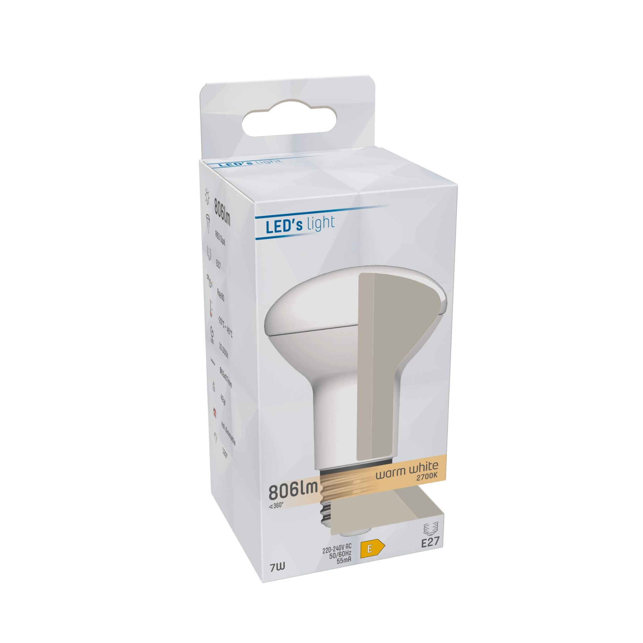 LED Reflectorlamp E27 - R63 Reflector - Warm wit - 7W vervangt 60W Reflectorlampen LED.nl