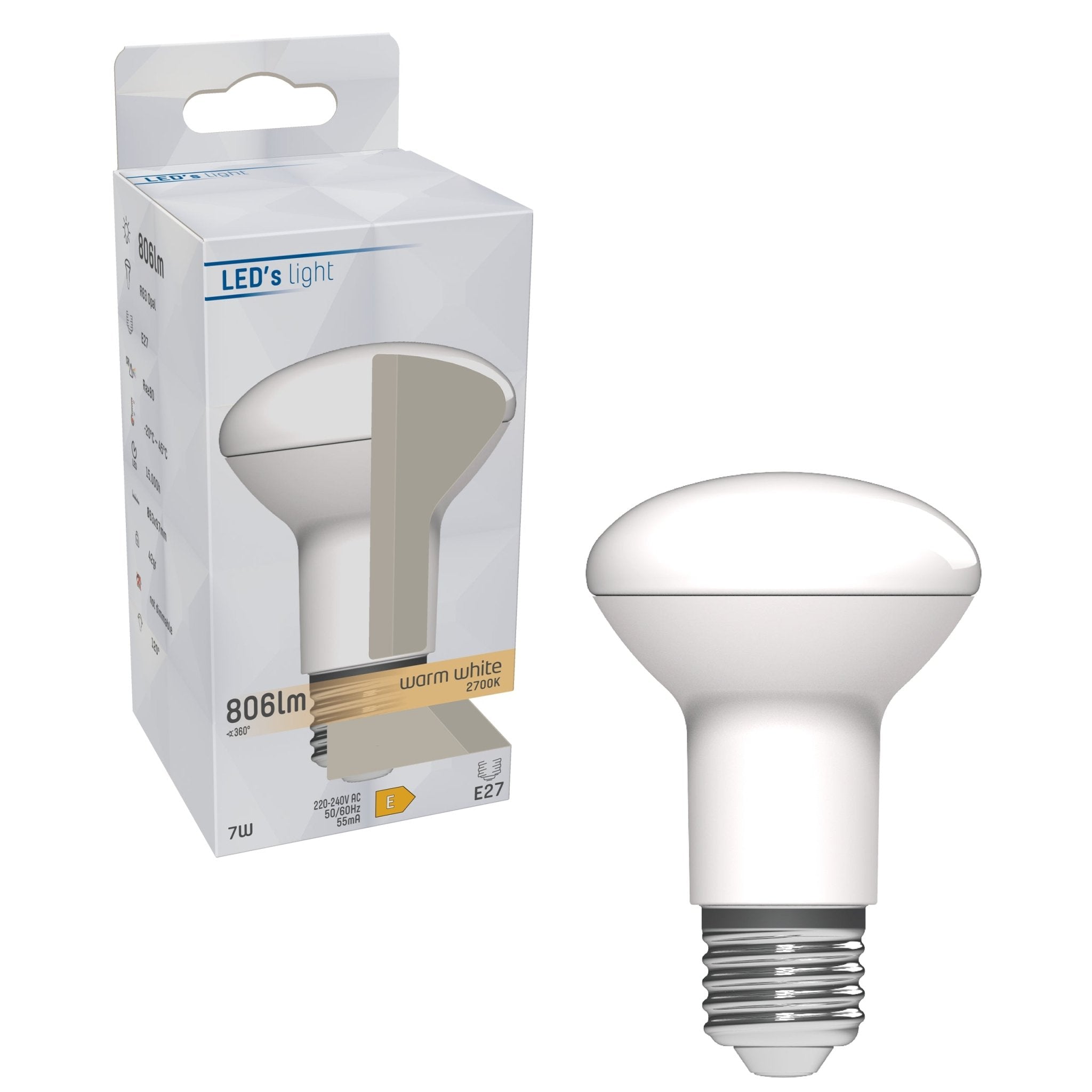 LED Reflectorlamp E27 - R63 Reflector - Warm wit - 7W vervangt 60W Reflectorlampen LED.nl
