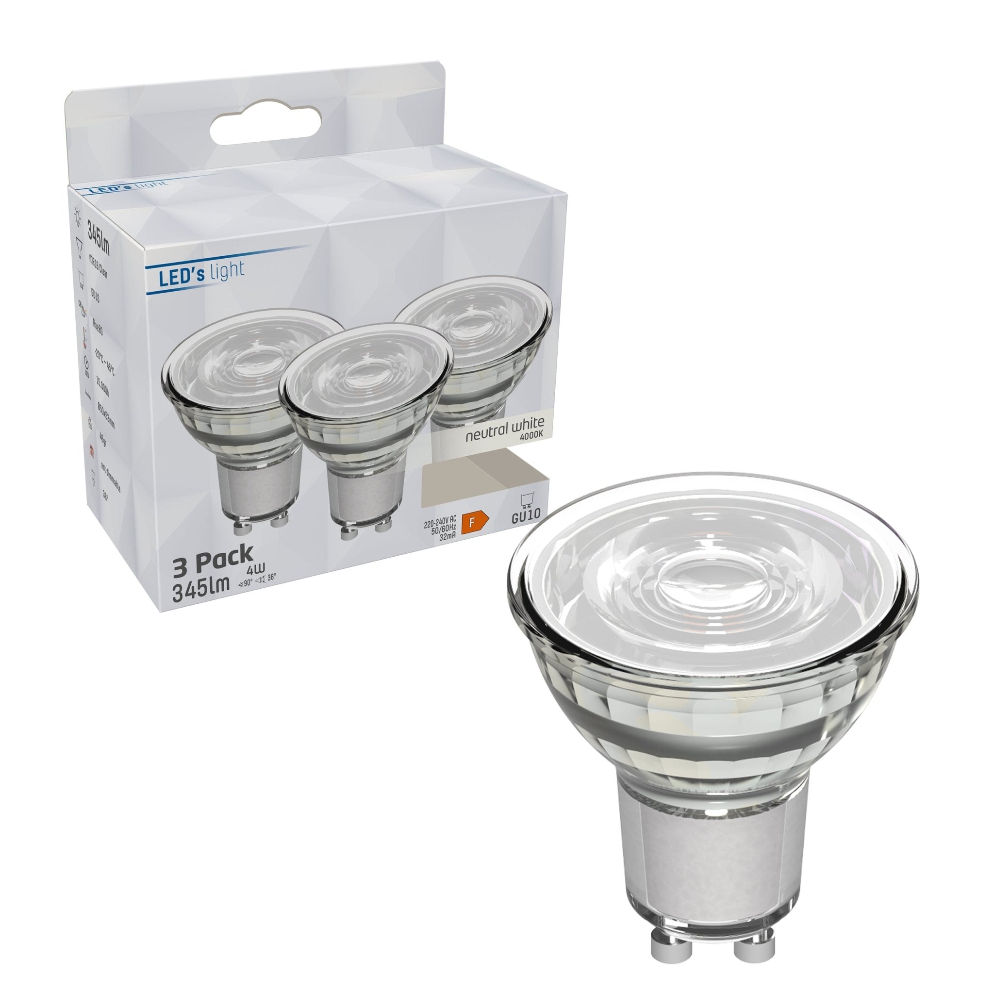 LED Spotjes GU10 - 4W vervangt 50W - 345 lm - Koud wit - 3PACK Spotjes LED.nl
