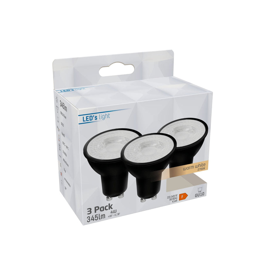 GU10 LED Spots black - Warm white light - 4W/50W - 345 lm - 3PACK - LED.nl