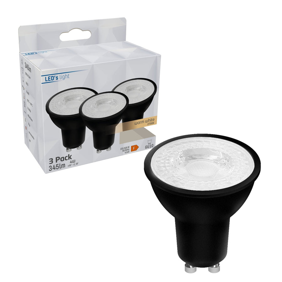 GU10 LED Spots black - Warm white light - 4W/50W - 345 lm - 3PACK - LED.nl