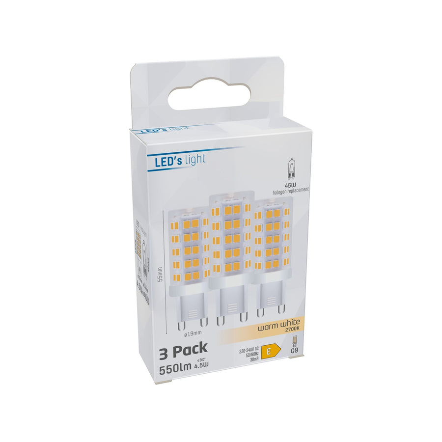 LED-Stecklampe G9 – Klar – 220–240 V – Warmweiß – 4,7 W (45 W) – 3 Lichter - lidstore.shop